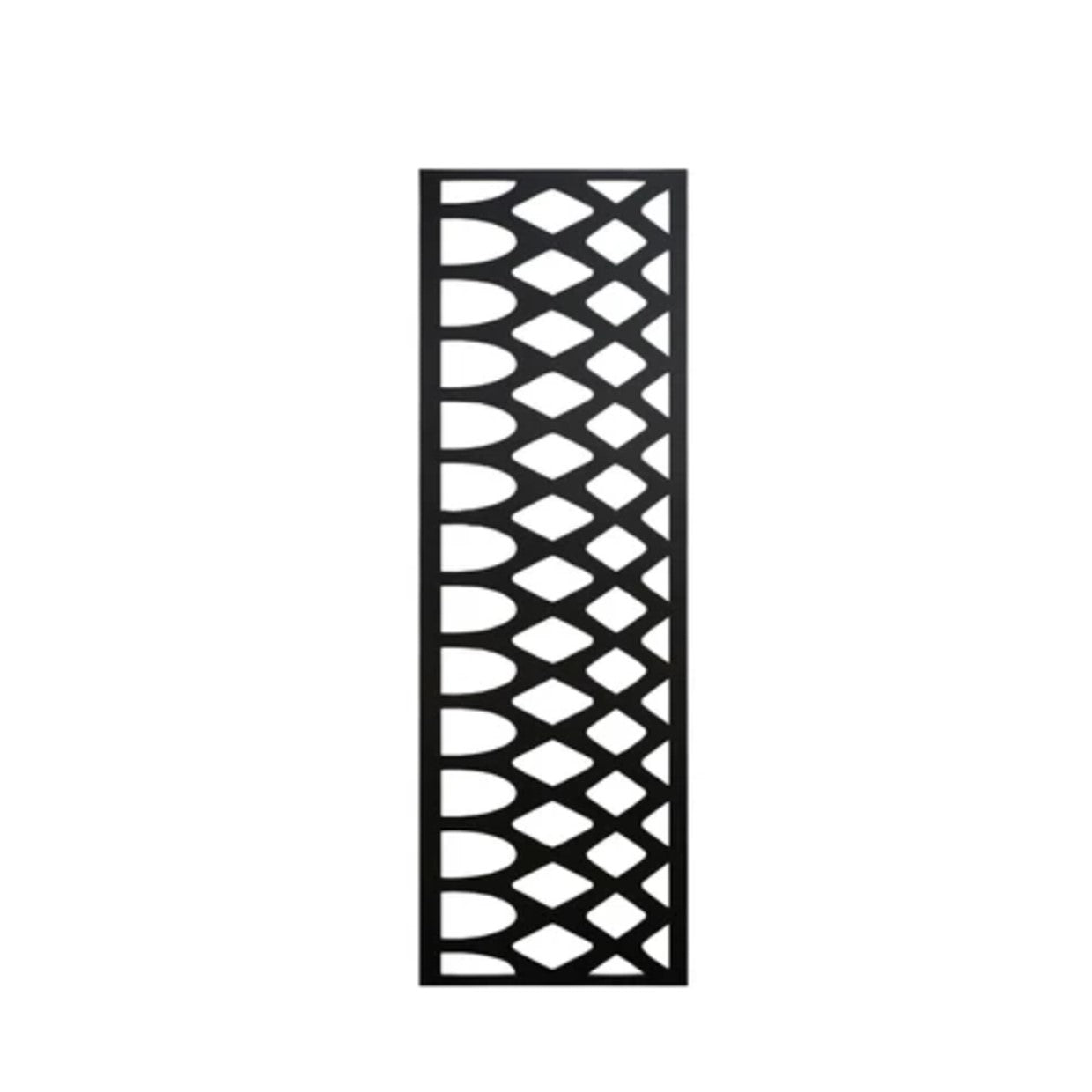 Decorative metal screen with geometric lattice pattern on a white background