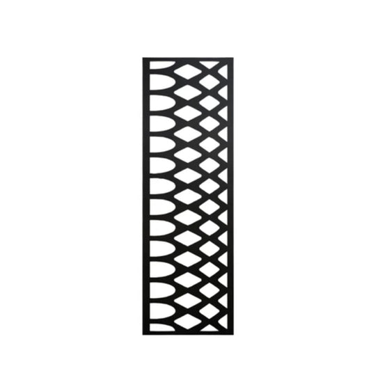 Decorative metal screen with geometric lattice pattern on a white background