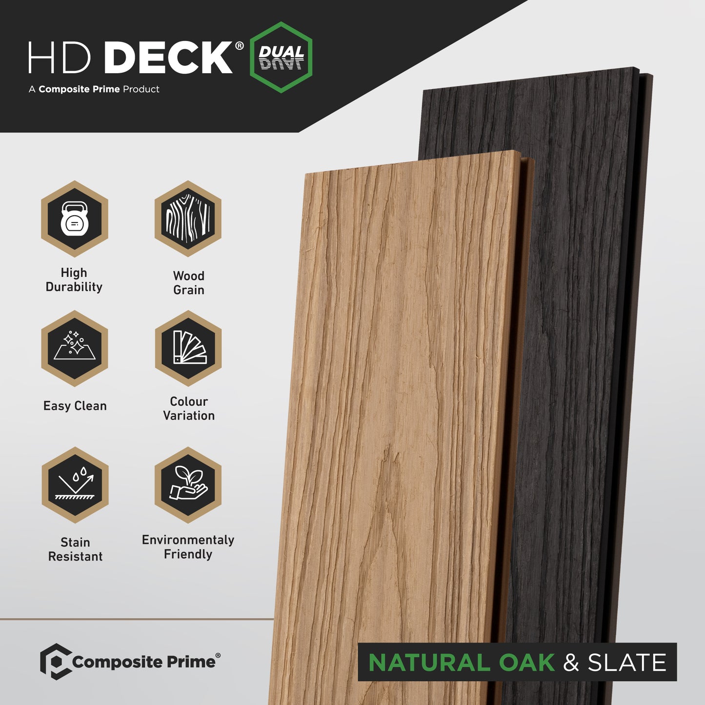 HD Deck Dual Natural Oak/Slate 22.5mm x 143mm x 3600mm